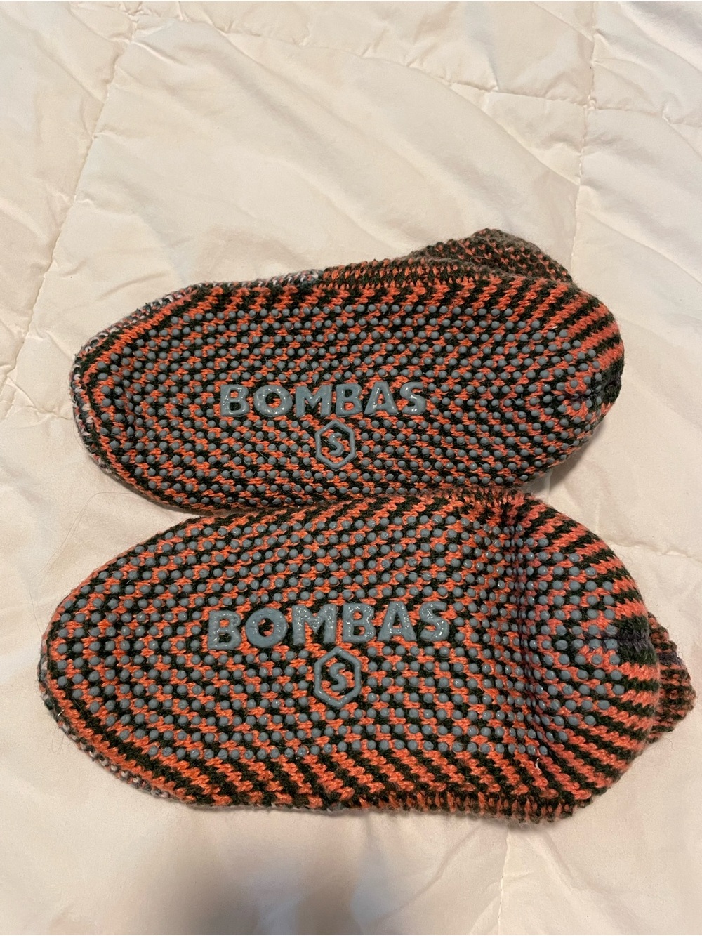 Bombas Gripper Slippers Gray Orange Knit Non Slip House Shoes Size Small